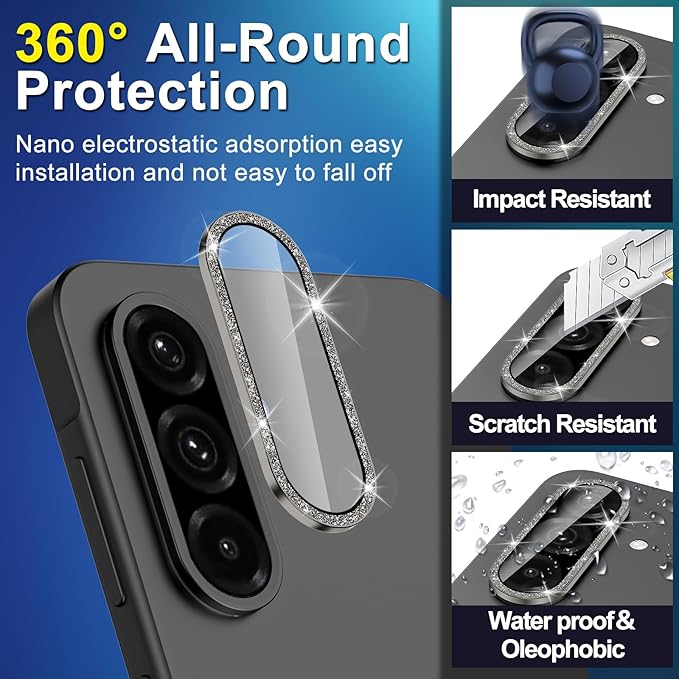 for Samsung Galaxy A26/A36/A56 Camera Lens Protector, Individual Metal Ring Tempered Glass Lens Cover, [Strong Adsorption] Scratch Resistant Ultra-Thin HD Clear Lens Cover, 1 Set-Black