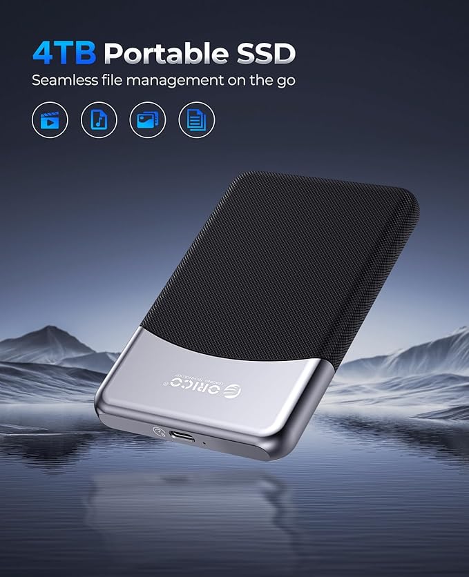 ORICO 4TB External SSD with 2 in 1 USB C Cable, Portable Solid State Drive USB 3.2 Gen 1 Up to 460MB/s, Dust and Drop Resistance, Reliable Storage for USB-C Smartphone, PC, Tablet, Labtop - M25PRO