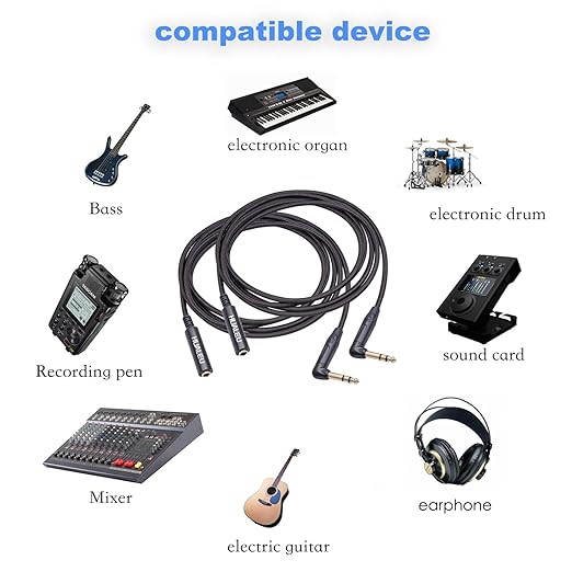 HUAELU 2Pack 6FT Right Angle 6.35mm TRS Stereo Male to Female Audio Cable,Right Angle 1/4 TRS Male to Female Stereo Headphone Guitar Extension Cable Cord for Mixer Headphone