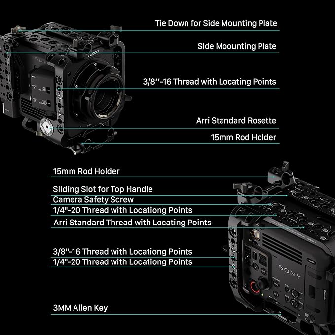 Tilta Camera Cage Compatible with Sony BURANO | Arri Rosettes, 1/4"-20 and 3/8"-16 Threads | w/Top Handle, Left/Right Side Arm, Battery Plate (Full Camera Cage Plus)