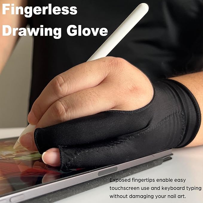 Drawing Glove, Artist Glove for Drawing Tablet, iPad, Digital Art Creation - Palm Rejection, Exposed Fingertip, Suitable for Left and Right Hand - M, Pack of 2