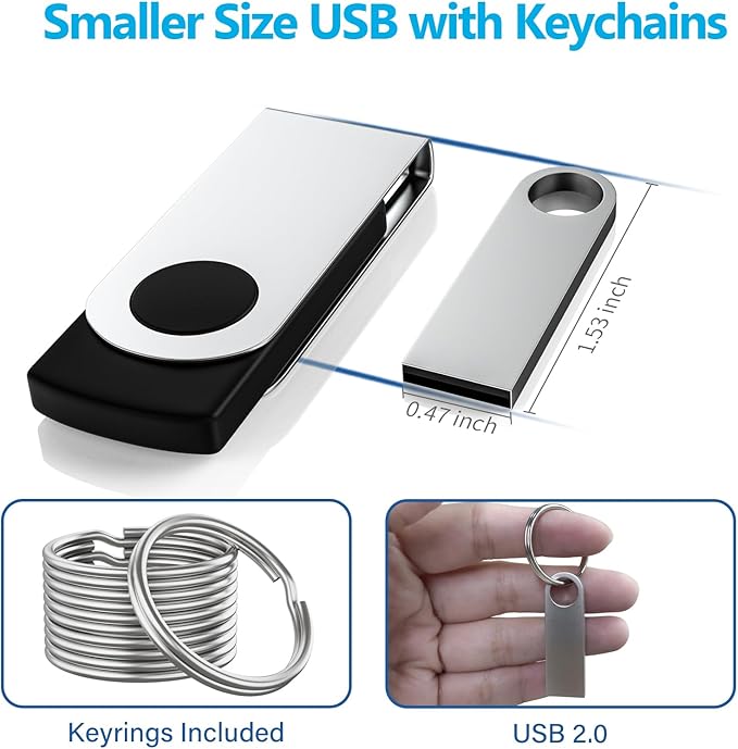 ABLAZE 8GB Flash Drive 10 Pack, Metal USB 2.0 Thumb Drives with Keychains USB Sticks Pendrives (Sliver)