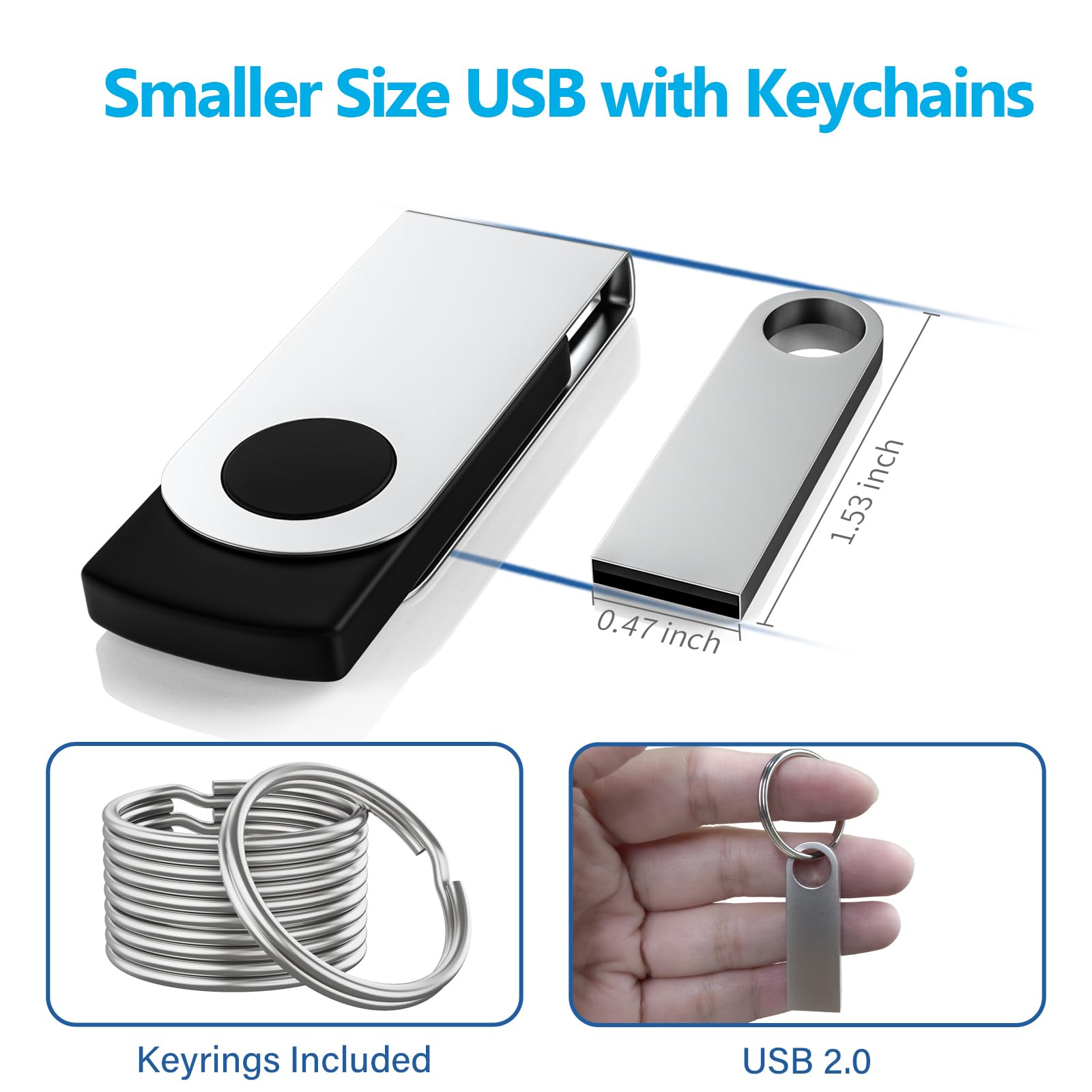 ABLAZE 8GB Flash Drive 10 Pack, Metal USB 2.0 Thumb Drives with Keychains USB Sticks Pendrives (Sliver)