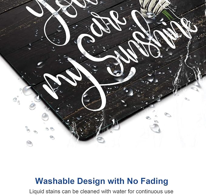 Sunflower 'You Are My Sunshine' Black Wood Gaming Mouse Mat - Square Waterproof Non-Slip Rubber Base Office Laptop Mouse Pad