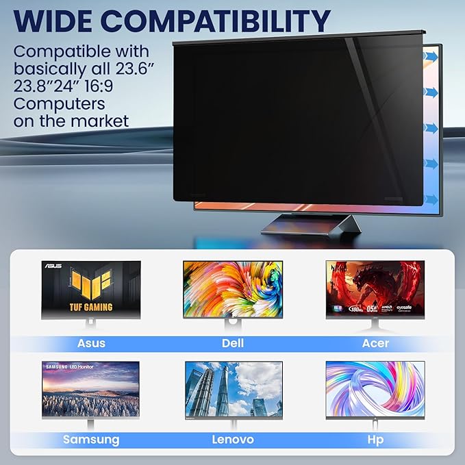 Magnetic Privacy Screen for Frameless Computer Monitor 27 Inch 16:9 Aspect Ratio,Hanging Blue Light Screen Protector Eye Protection Anti-Spy Shield, 27in Removable Privacy Filter