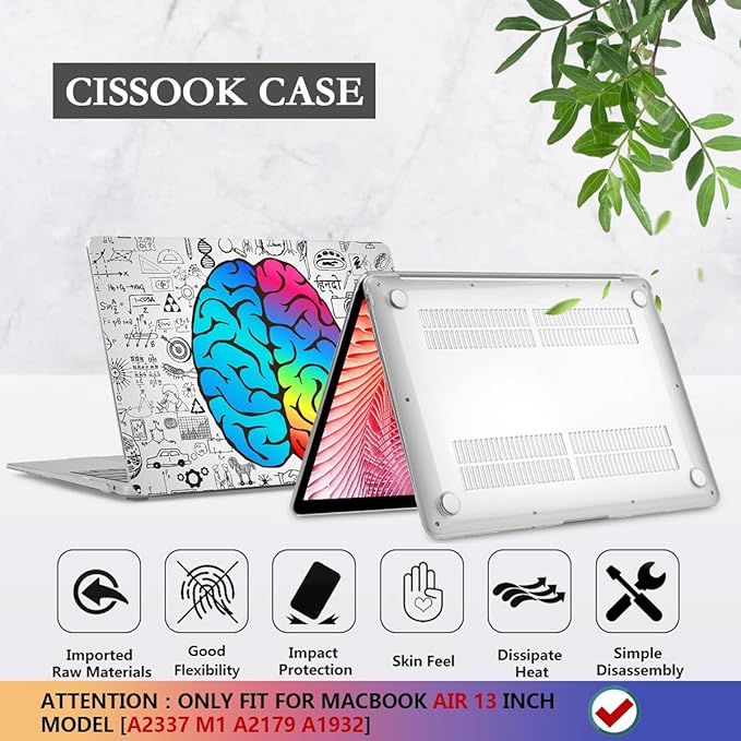 CISSOOK Compatible with MacBook Air 13 inch Case 2021 2020 2019 2018 Release Model A2337 M1 A2179 A1932, Plastic Hard Shell Case Brain Cover for MacBook Air 13 Inch with Touch ID, Great Brain