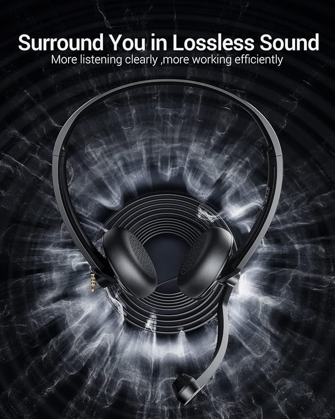 Wired Headphones with Microphone Headset - 3.5mm On-Ear Computer Headphones with Noise Cancelling Microphone for PC Laptop Home Office Online Class Skype Zoom Meetings Chat,Lightweight
