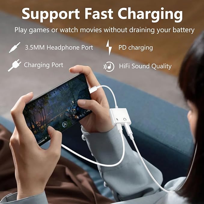 Seulliya USB C to 3.5mm Headphone Jack and Charger Adapter, 2-in-1 Audio & Fast Charging Splitter for Apple iPhone 17/16/15/Pro/Pro Max, iPad, Samsung, Pixel, and More 5Pack