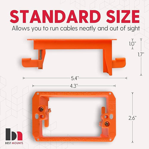 1 Pack Wall Plate Cable Pass Through with Bracket - In Wall Cable Management Kit - Recessed Cable Wall Plate Pair with Single Gang Low Voltage Mounting Bracket - Decorator Cover for Low Voltage Cables