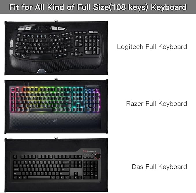 Keyboard Bag Case Sleeve Pouch for Universal Keyboard, Logitech/Razer/Das/Havit/Apple Magic Keyboard Protector, Wireless/Wire Computer/Gaming PC Keyboard Dust Cover-Black