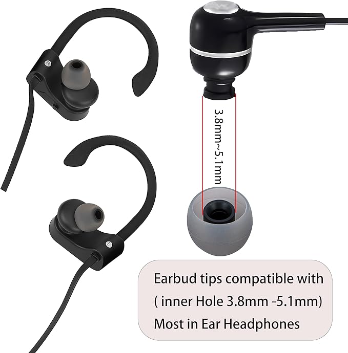 Silicone Replacement Earbud Tips Earbud Covers Eartips Fit Most in-Ear Earbuds(Inner Hole 3.8mm -5.1mm) Headphone Earbuds Rubber Tips 18 Pairs S M L
