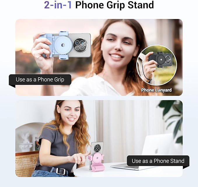KIWIFOTOS Phone Camera Grip Smartphone Tripod Mount Handle Holder with Wireless Remote & 1/4"-20 Tripod Adapter for iPhone 16 15 14 Pro Max S23 S22 Selfie Vlog Video Shooting