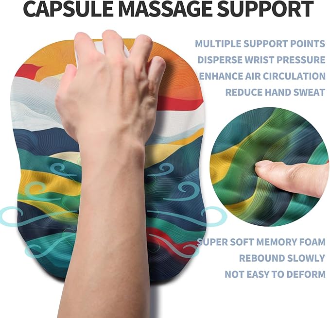 Ergonomic Raised Mouse Pad Wrist Support with Bilateral Slope Memory Foam Mousepad for Wrist Rest and Carpal Tunnel Pain Relief 11.8x7.9〃Colorful Lines