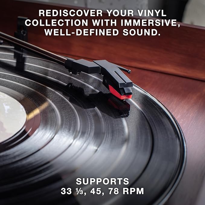 Victrola The Quincy 6-in-1 Bluetooth Record Player & Multimedia Center with Built-in Speakers – 3-Speed Turntable, CD & Cassette Player, AM/FM Radio, Wireless Music Streaming (Farmhouse Oatmeal)