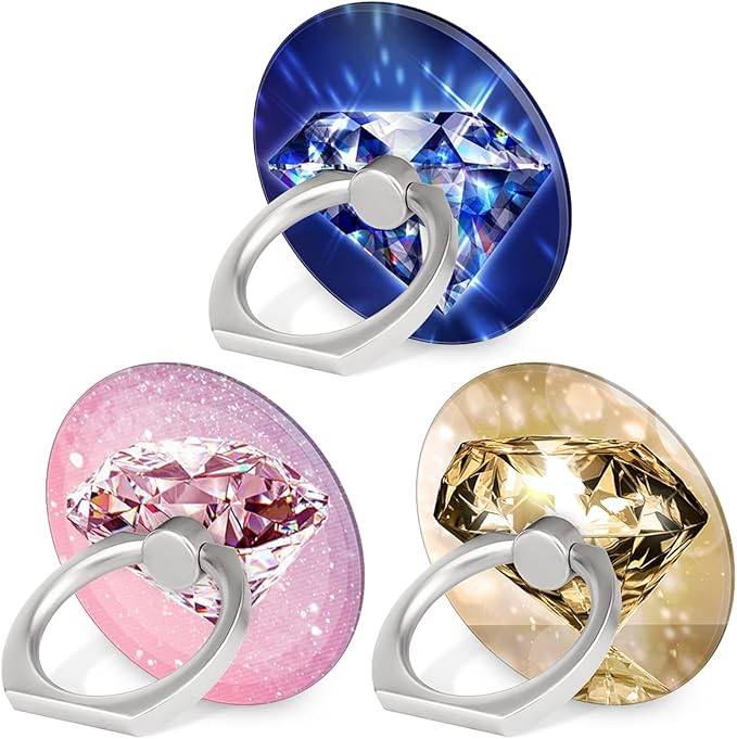 Bonoma Phone Ring Holder, 3 Pack Universal Finger Ring Stand Grip Kickstand Ring for All Smartphones (Diamond)