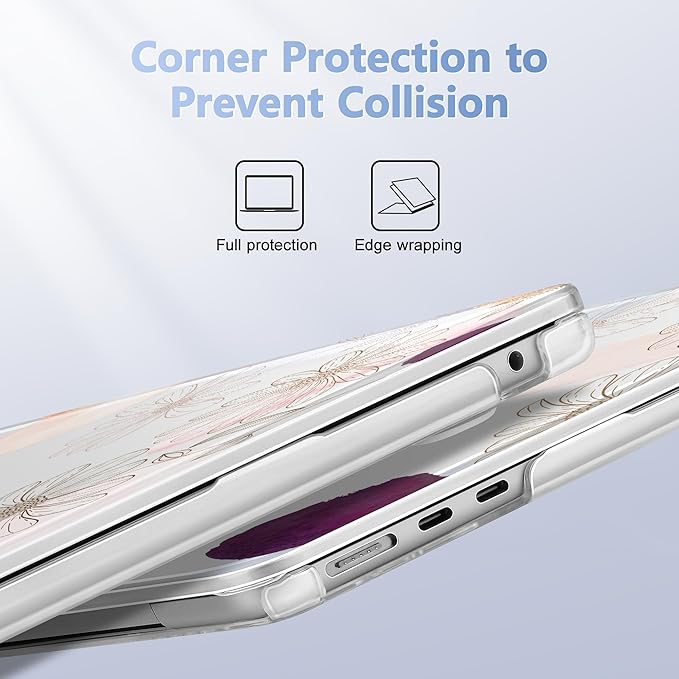Case for MacBook Air 15 Inch 2025 2024 2023 Release M4 A3241 M3 A3114 M2 A2941, Hard Shell with Screen Protector & Keyboard Cover, Compatible with Touch ID - Floral