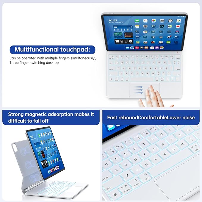 Keyboard Case with Stylus Pen for ipad Air 11-inch (M3 2025,M2 2024)iPad Pro11 in(1st/2nd/3rd/4th Generation) Magic-Style Magnetic Keyboard Case,Multi-Touch Trackpad 10.9” iPad Air 4th/5th Gen.(white)