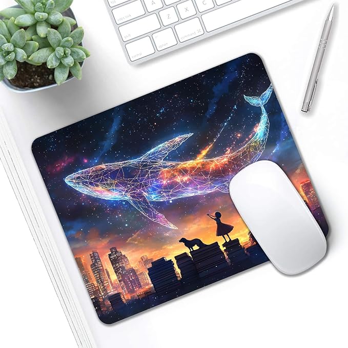 Mouse Pad, Cute Aesthetics Art Whale Mouse Pads for Desk, 9.5" x 7.9" Non-Slip Rubber Base Computer Mousepad with Women, Portable Square Design for Wireless Mouse and Pad Laptop Office & Travel