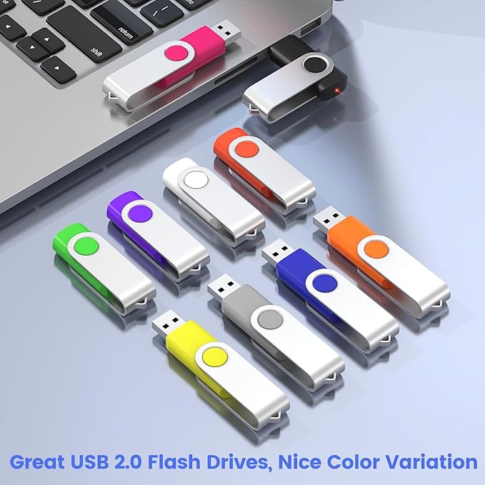 ABLAZE 4GB Flash Drive 10 Pack, USB 2.0 Memory Stick with Lanyards Swivel Thumb Drives Bulk 4GB Pendrive U Disk for Data Storage (Mixcolors)