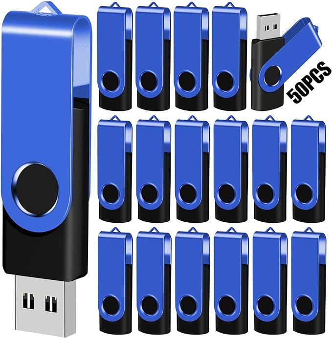 EASTBULL Flash Drive Bulk 2GB USB 50 Pack with Lanyards USB 2.0 Thumb Drive Bulk Memory Stick Swivel Pen Drive for Storage and Backup 2 GB 50 Pack, Blue