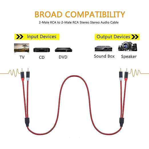 RCA Cable 10Ft,2Rca Male to 2-RCA Male Audio Stereo Subwoofer Cable [Hi-Fi Sound] Nylon-Braided Auxiliary Audio Cord for Home Theater, HDTV, Amplifiers, Hi-Fi Systems,Speakers and etc(10Ft/3M)