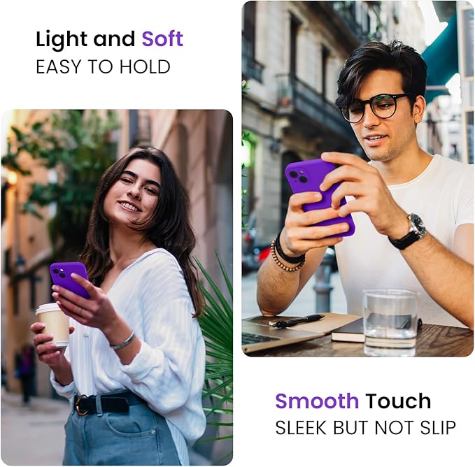 FireNova Designed for iPhone 15 Plus Case, Silicone [Camera Protection] Case with [2 Screen Protectors], Soft Anti-Scratch Microfiber Lining Inside, 6.7 inch, Neon Purple