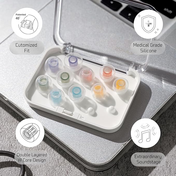 SpinFit W1 for IEM - MS - Patented Medical-Grade Silicone Ear Tips, Double W-Shaped Tube Core, More Stability