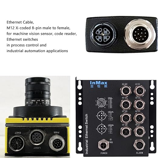Ethernet GigE M12 8 Pin X-Code RJ45 CAT-7e Cable for Cognex in Sight 7000 gen2 9000 2000 Data Man 260 380 470 Camera Sensor Reader, Right Angle 8P (15m)