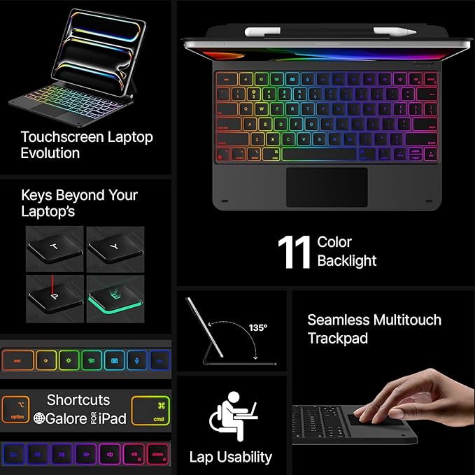 typecase Keyboard Case for iPad Pro 13-inch (M4) 2024,Magic Keyboard with 11 Colors Backlight for iPad Pro 13,Keyboard Case with Pencil Holder,Multi-Touch Trackpad,Easy-Set Magnetic Stand,Carbon Fiber