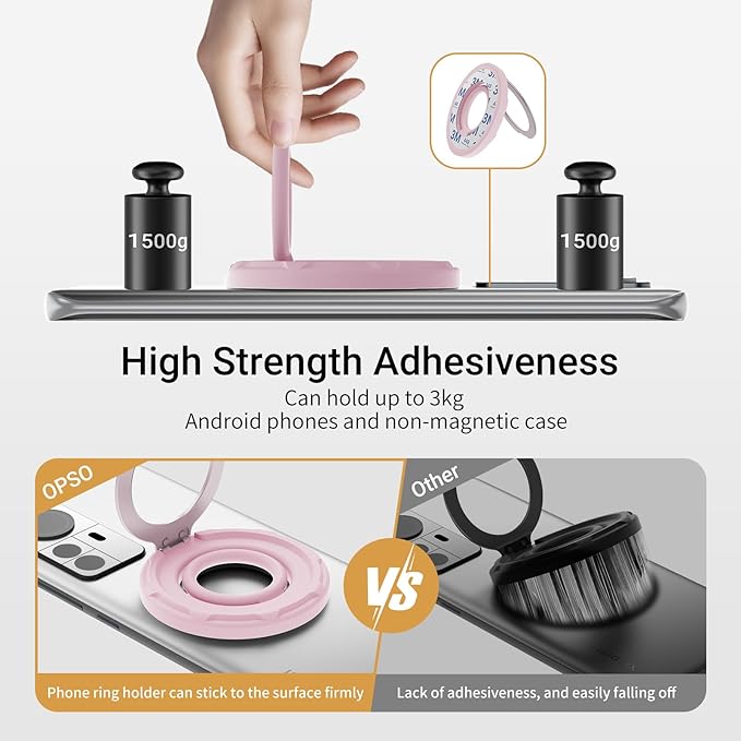 OPSO Magnetic Phone Ring Holder for MagSafe, 360 Degree Rotation Silicone Finger Ring Grip Stand Holder, Adjustable Kickstand, Compatible with iPhone 16 15 14 13 12/Pro/Max, Samsung and All Smartphone