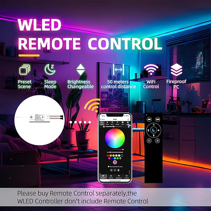 ESP32 Ultra-Thin WLED Digital Light Strip Controller with Mic Sound Mode DC5-24V RGB IC Digital Dynamic Light WS2811 WS2812B SK6812 SM16703P Flexible DIY FCOB Addressable LED Strip
