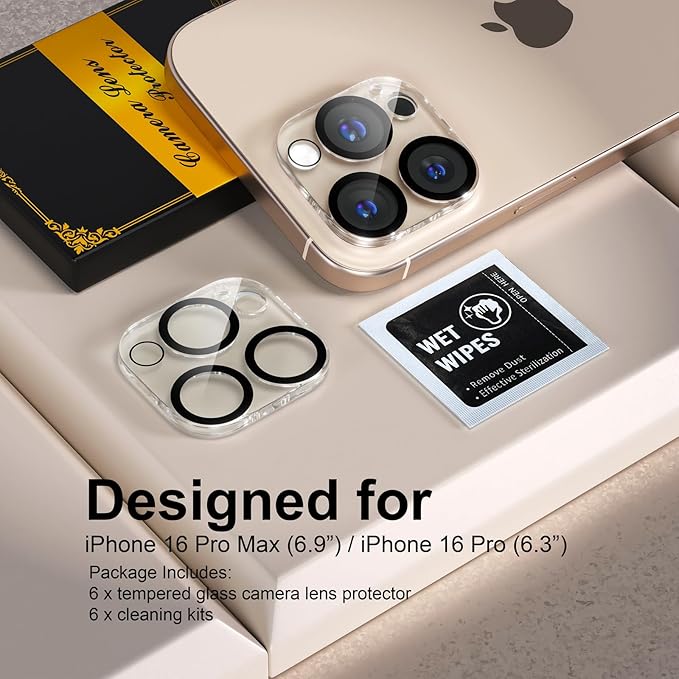 beuxece for 6 Pack iPhone 16 Pro/iPhone 16 Pro Max Camera Lens Protector [Drop Protection] [Case Friendly] [Easy Installation] 9H Tempered Glass Camera Screen Protector Cover Accessories, Clear