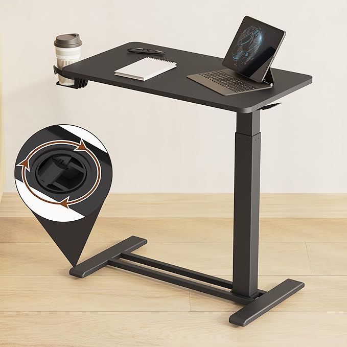 FLEXISPOT Mobile Standing Desk with Wheels Pneumatic Laptop Desk Rolling Computer Cart Movable Height Adjustable Small Sit Stand Desk Computer Workstations Home Use（27.6" W x 15.7" D, Black