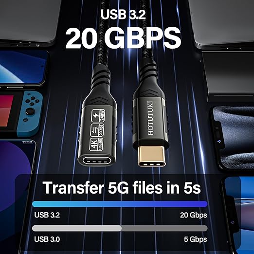 short type c extension cable 1.65ft/0.5M,240W PD Fast Charging 20 Gbps usb c 3.2 gen 2 extension cable ,c cable male to female, Compatible with laptop, docking station, charger extension cable