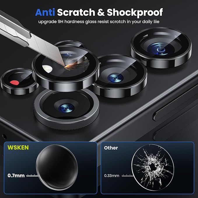 WSKEN for Samsung Galaxy S25 Ultra Camera Lens Protector - Ultra Thin Case Friendly, 9H Shatterproof Tempered Glass with Aluminum Metal Circle Camera Screen Protector Cover Accessories, Black