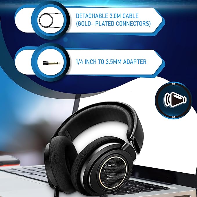 PHILIPS Over Ear Open Back Stereo Headphones Wired with Detachable Audio Jack, Studio Monitor Headphones for Recording Podcast DJ Music Piano Guitar (SHP9600)