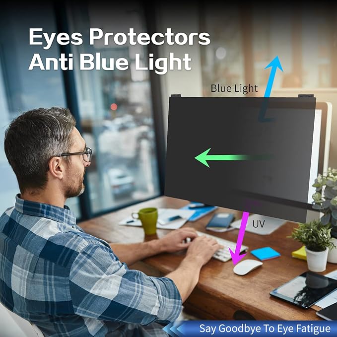 Computer Privacy Screen Filter 21.5 Inch, 9H Hardness Hanging Computer Screen Privacy Shield Compatible with 16:9 Widescreen Monitor, Eye Protection and Blue Light Blocks………