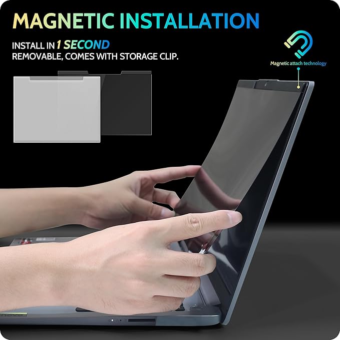 Magnetic Laptop Privacy Screen 14 inch for 16:10 Computer Monitor, 14" Removable Anti Glare Protector Blue Light Filter Shield Compatible with Lenovo Hp Dell Acer Asus Thinkpad Envy Xps