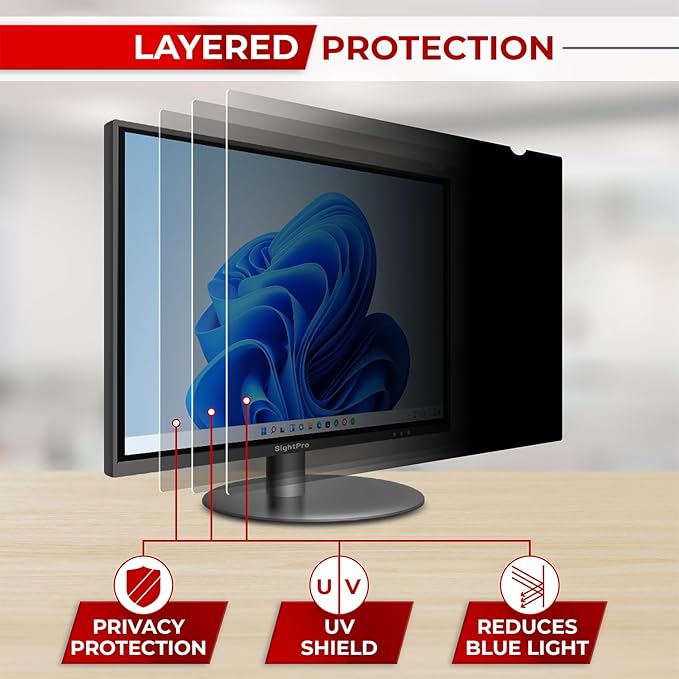 22 Inch 16:10 Computer Privacy Screen Filter for Monitor - Privacy Shield and Anti-Glare Protector