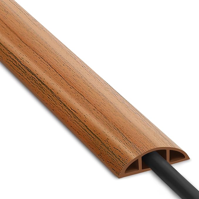 Floor Cord Cover 10ft, Cord Hider Floor Brown Walnut Wood, Floor Cable Management Prevent Cable Trips, Floor Cable Cover Wire Covers for Power Cords, Cord Protector Cord Cavity W0.47in H0.28in