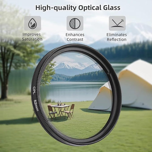 10 in 1 Phone Camera Lens Kit, 52mm Clip-on Glass CPL Polarizing Lens for iPhone with 10 x Macro Lens, 7 Color Lens Filters and CPL Filter