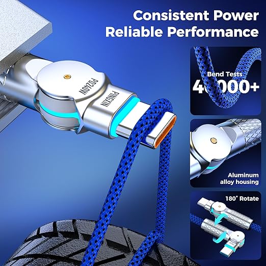 USB C to USB C Cable 6.6ft,240W 2-Pack Braided 180°Rotating Type C Charging CableFast Charge for iPhone 15/16/16Pro/16Plus/16ProMax,MacBook Air,iPad Pro,Pixel,Samsung Galaxy S23/S24 Ultra-Blue