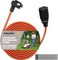 90 Degree 2 Prong Polarized Outdoor Power Extension Cord 30 FT, Angled Low-Profile Plug, 16 Gauge 125V SJTW Waterproof Long Cable for Home Office Lawnmower Garden Tools Lights, ETL+Ties-Bright Orange