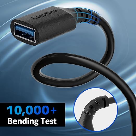 3 Pack USB 3.0 Extension Cable 2 FT, Short USB A Male to Female Extender Cord, 5Gbps Data Transfer for Webcam, Printer, Keyboard, Flash Drive, Hard Drive, Controller, Black Cable with 5 Cable Ties