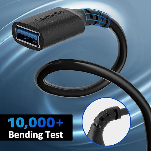 3 Pack USB 3.0 Extension Cable 4 Feet, USB A Male to Female Extender Cord, 5Gbps Data Transfer for Webcam, Printer, Keyboard, Mouse, Flash Drive, Hard Drive, Controller, Black Cable with 5 Cable Ties