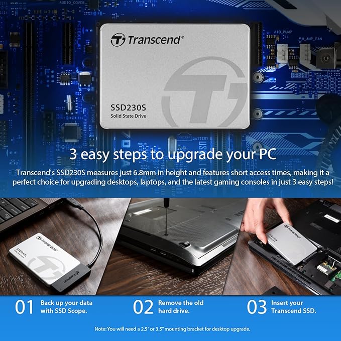 Transcend 512GB SATA III 6Gb/s SSD230S 2.5” Solid State Drive TS512GSSD230S,Silver