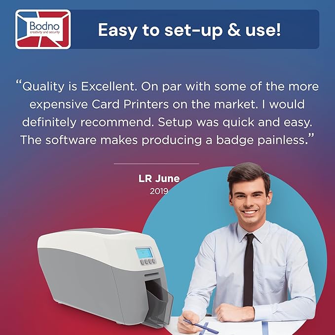 Bodno Magicard 600 Single Sided ID Card Printer & Complete Supplies Package ID Software - Silver Edition