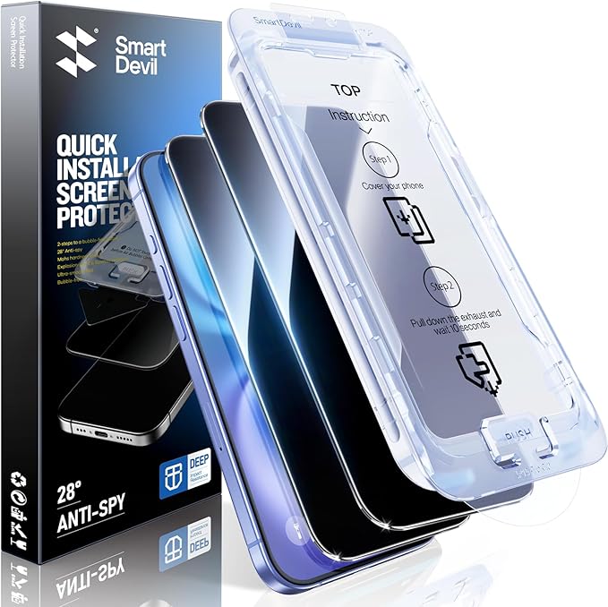 SMARTDEVIL 2PACK Privacy Screen Protector for iPhone 16 Plus Shatterproof Tempered Glass [True 28°Anti Spy] [9H Hardness] [Auto Dust-Elimination Install] [Bubble Free]