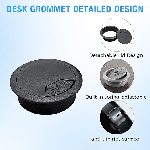 Desk Grommet 2-3/8" (60 mm), Desk Cord Hole Cover, Cable Grommet ABS Plastic, Desk Hole Grommet for Office and Home Table Cable, Detachable Adjustable Cable Cord Organizer (Light Grey 4 Pcs)