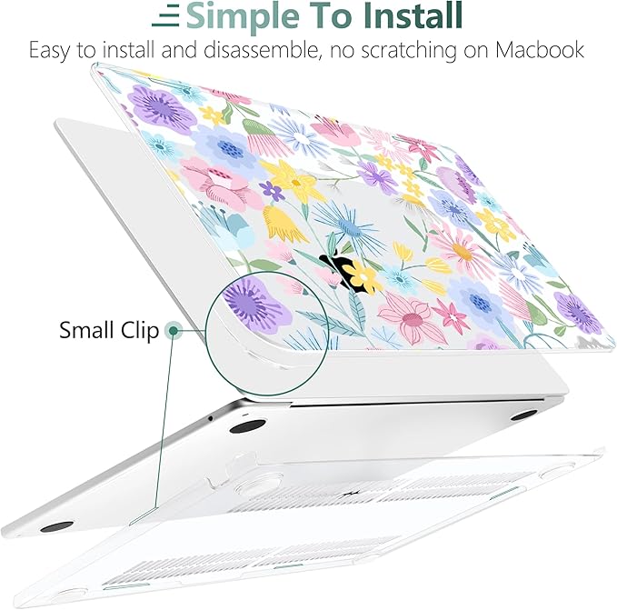 TWOLSKOO Compatible with M4 MacBook Air 13.6 inch Case 2025-2022 Release M4 A3240 M3 A3113 M2 A2681, Plastic Hard Shell & Keyboard Cover & Type C Adapter & Screen Protector, Spring Blooms
